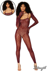 Dream Girl Womens Catsuit Bodystocking & Shrug Burgundy Body Stockings